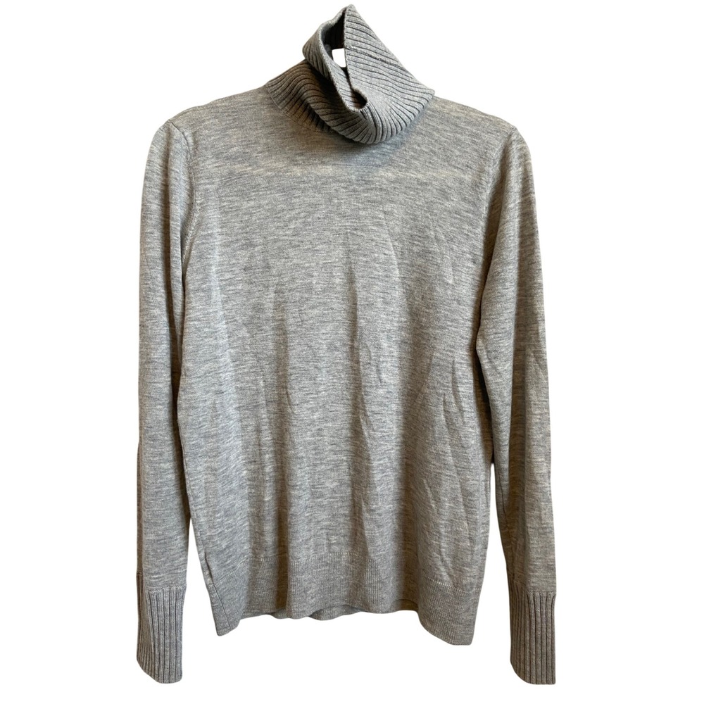 Worth New York Womens Gray 100% Wool Turtleneck Sweater Size L Heathered Knit